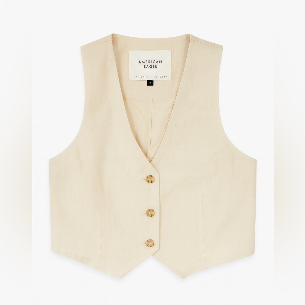American Eagle Linen-Blend Button Vest Top Beige Size M Style 1383-3500 - Picture 9 of 10